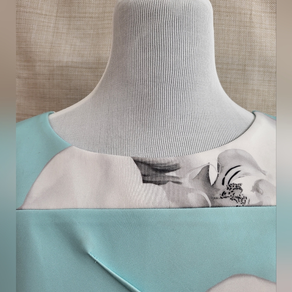 Calvin Klein Midi Sheath Dress Robin Egg Blue White Floral Church Career Size 12 - Picture 8 of 12